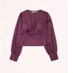 Abercrombie & Fitch Berry V-Neck Satin Top
